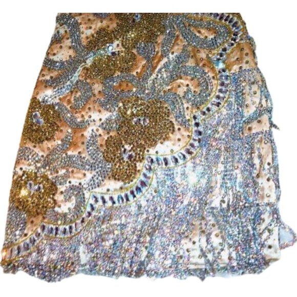 Couture Fully Beaded in Swarovski Crystals Fringes Flowers Prom Party Dress Gown - Picture 8 of 12